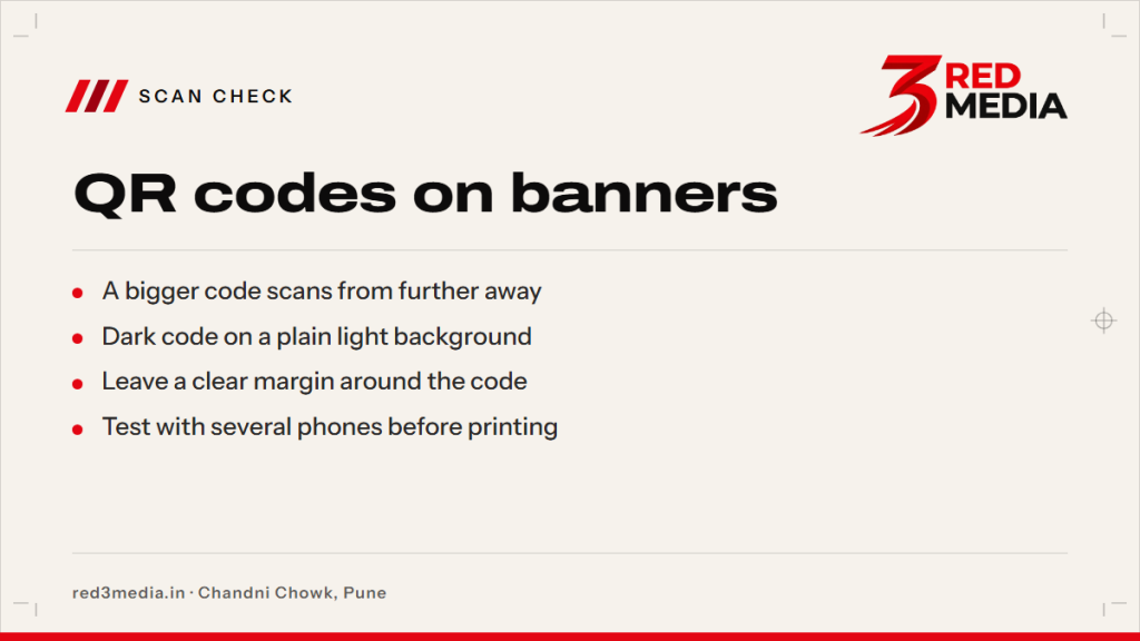 QR Code on a Banner: Size, Contrast and Testing - key facts card