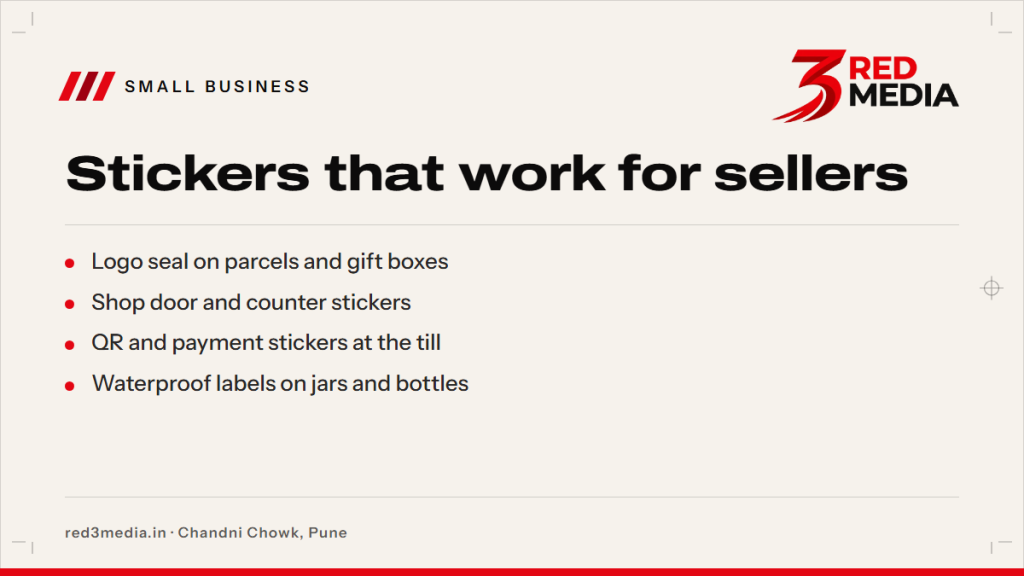 Sticker Printing for Small Business: 12 Uses - key facts card