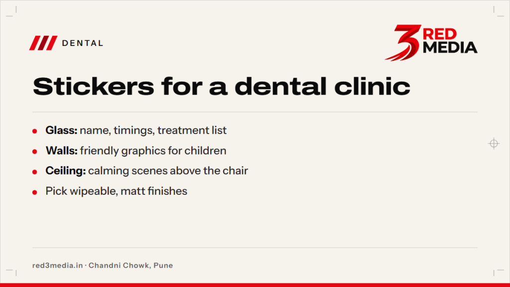 Vinyl Stickers for Dental Clinic: Glass, Walls and Ceilings - key facts card