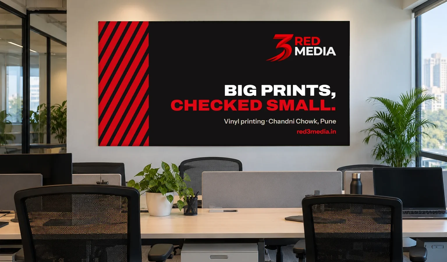Office wall graphic printed in vinyl with a 3 Red Media design