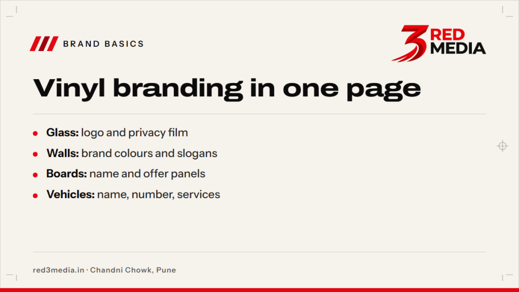 What Is Vinyl Branding? Walls, Glass, Boards and Vehicles - key facts card